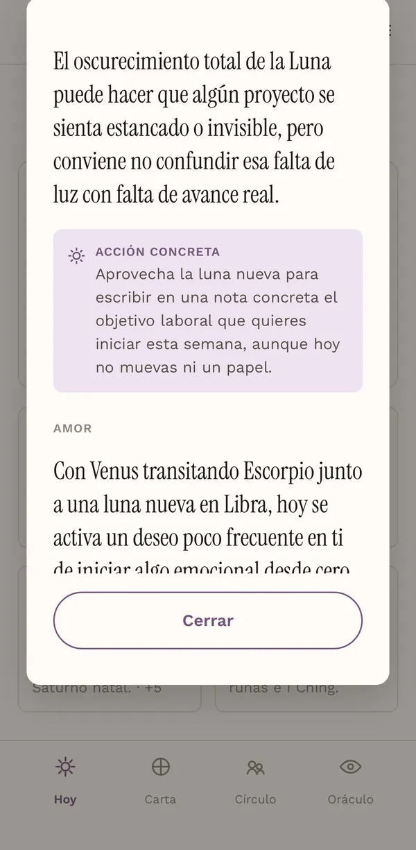 Lectura ampliada de Sideria con la sección Trabajo y una acción concreta para hoy